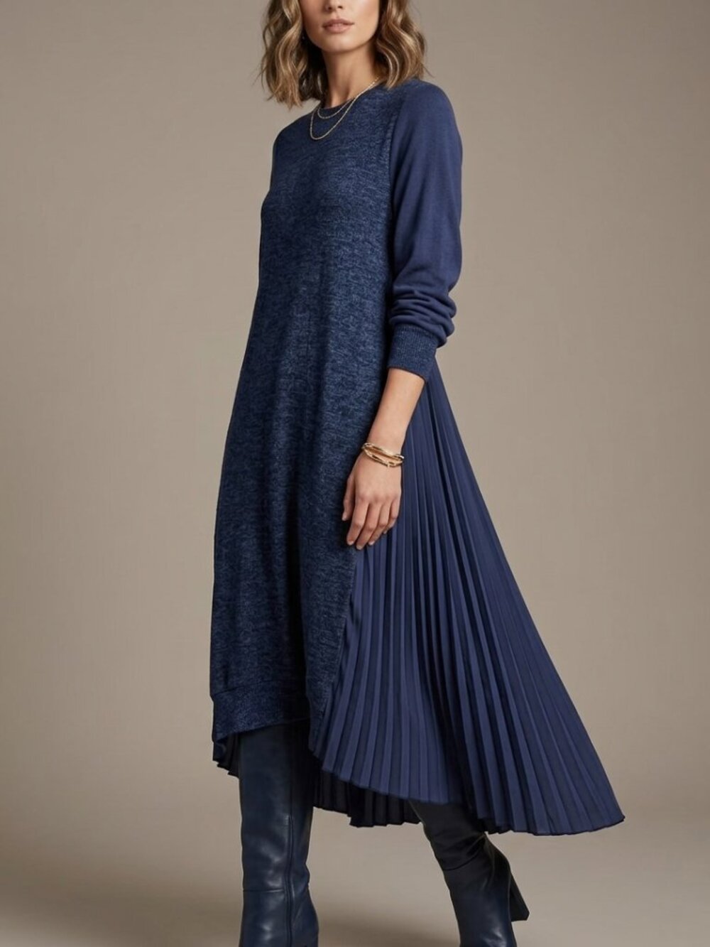 Blue knit and woven dress